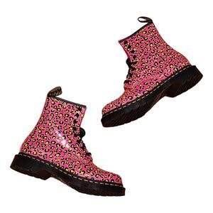 Dr. Martens Pink Leopard Print 1460 Water-Repellent Leather Boots